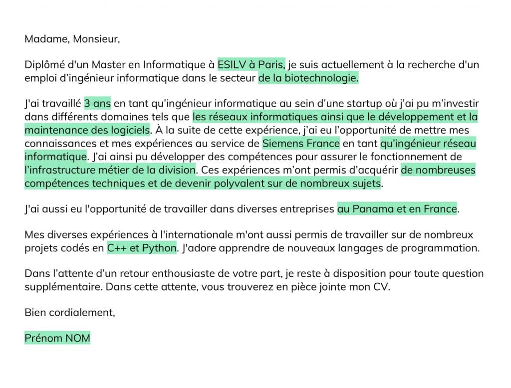 lettre de motivation ingénieur expérimenté