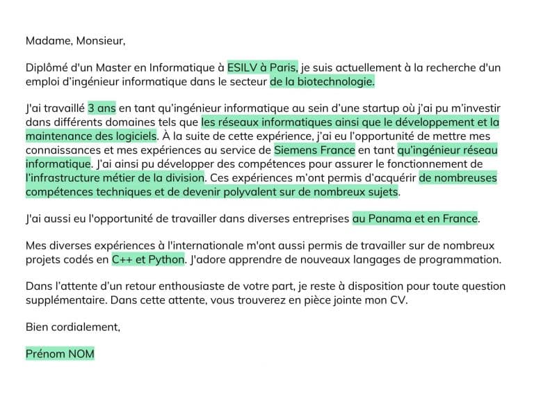 Modèles de lettres de motivation pour ingénieur informatique  Kicklox