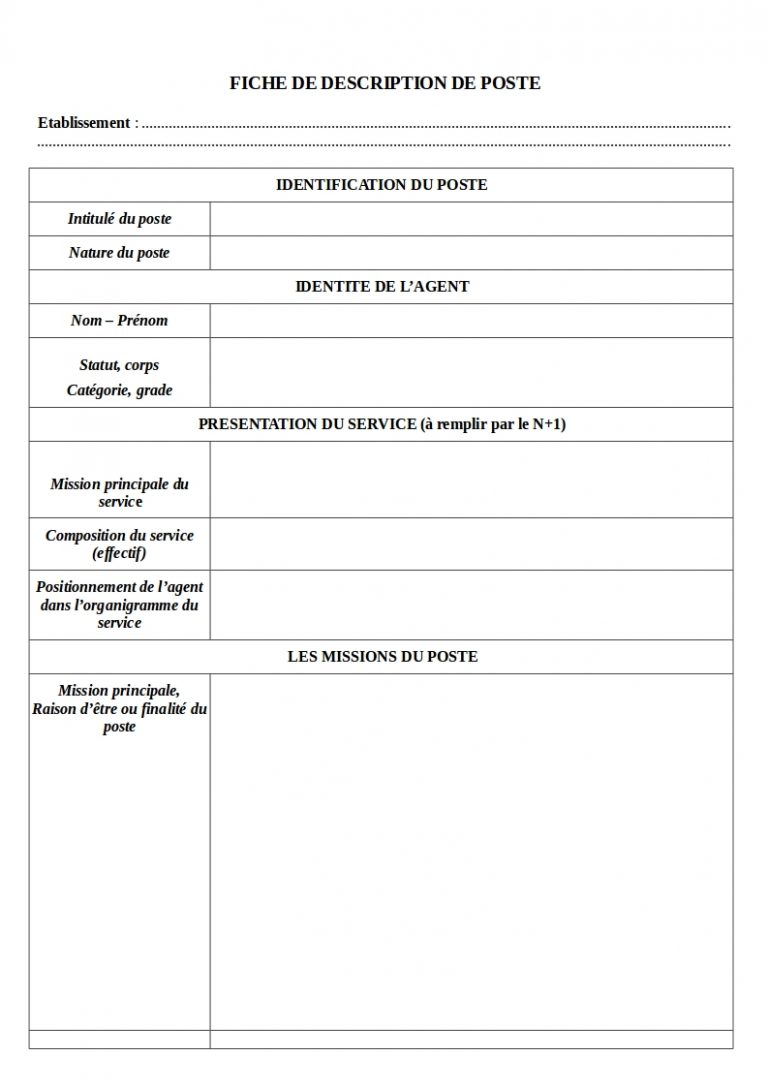 exemple de fiche de poste vierge fiche de poste à remplir G4G5