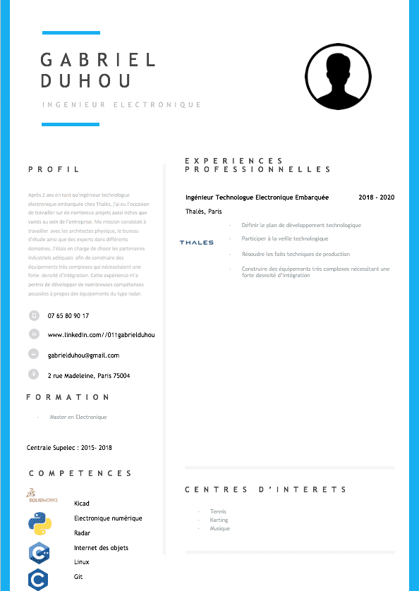Modèle CV ingénieur électronique