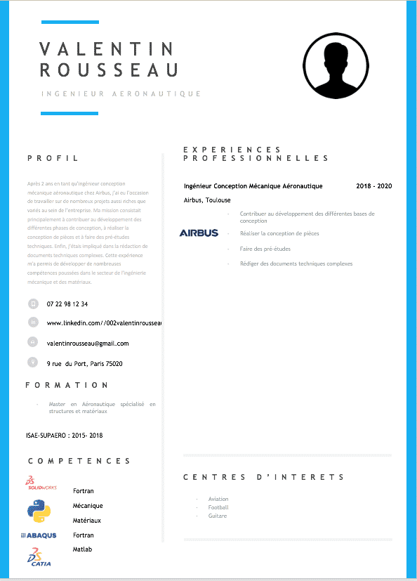 Modèle CV ingénieur aéronautique