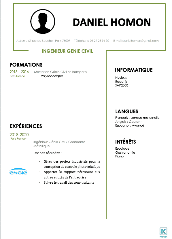 Modèle CV ingénieur génie civil