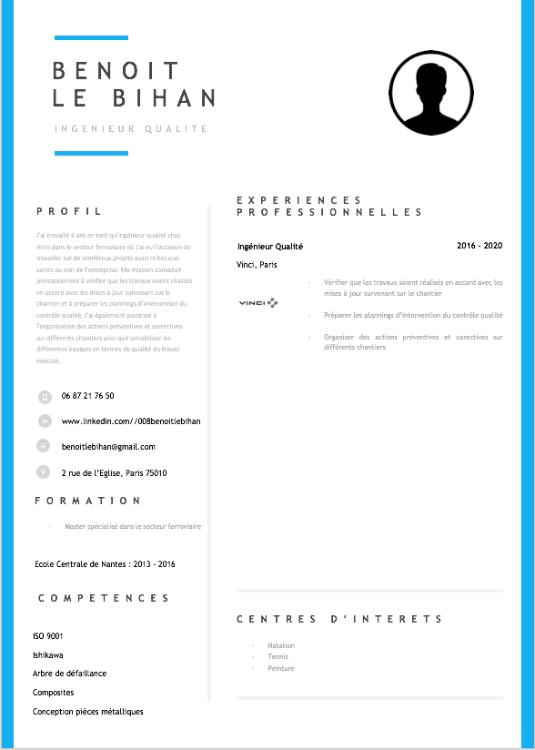 Modèle CV ingénieur qualité