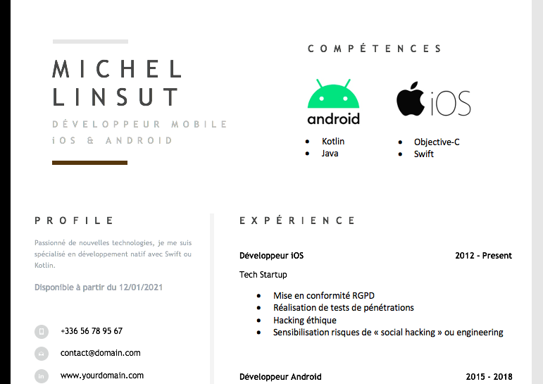 cv développeur mobile android ios natif