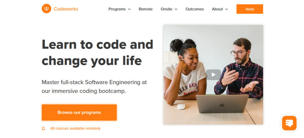 Homepage du bootcamp CodeWorks