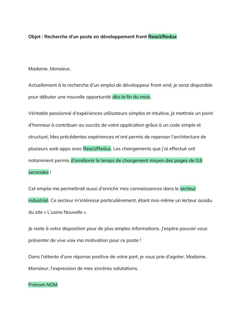 lettre de motivation developpeur