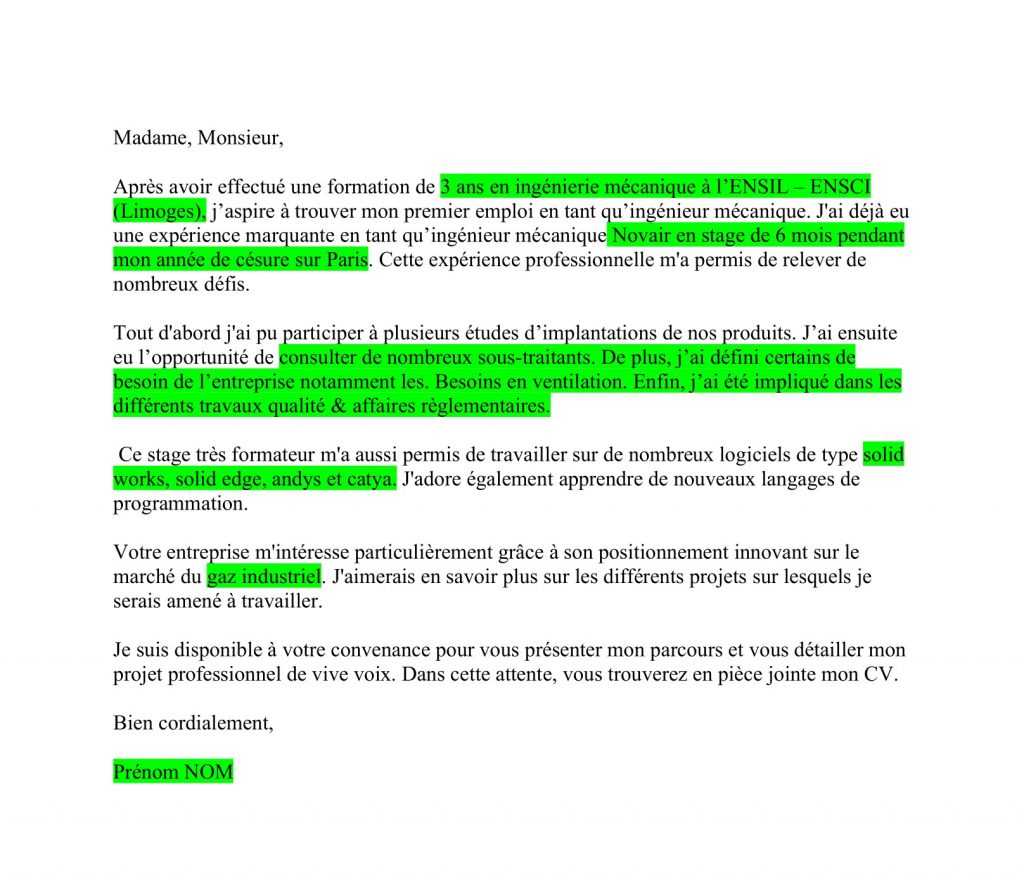 Lettre de motivation ingénieur mécanique