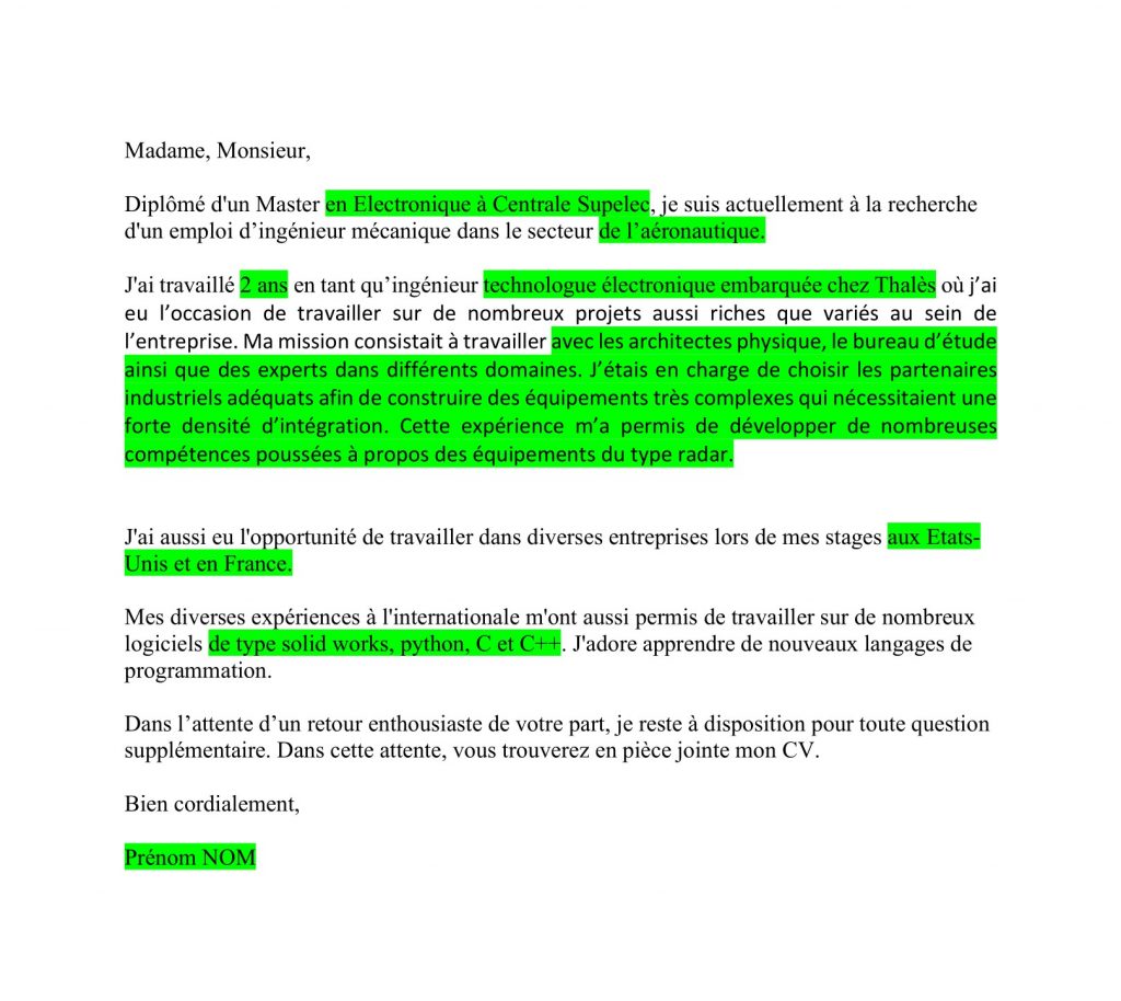 lettre de motivation ingénieur électronique