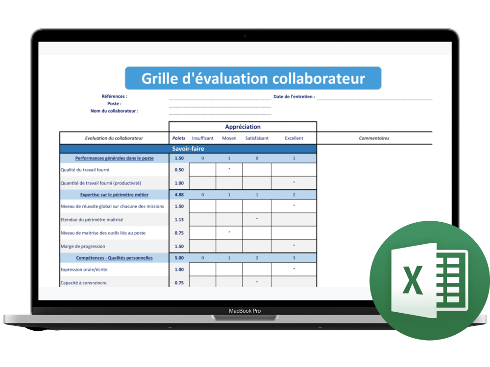Outil  Entretien annuel  Grille d'évaluation de collaborateurs  Kicklox