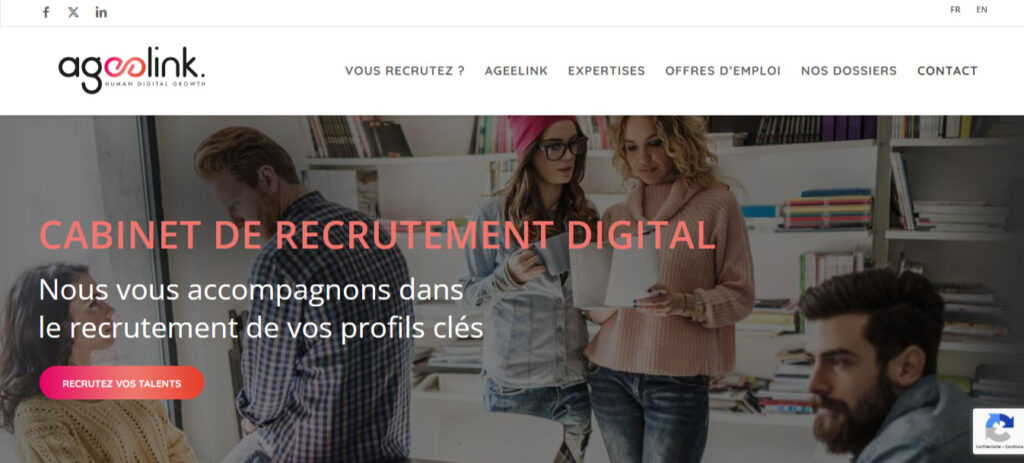 Homepage du cabinet de recrutement Ageelink.