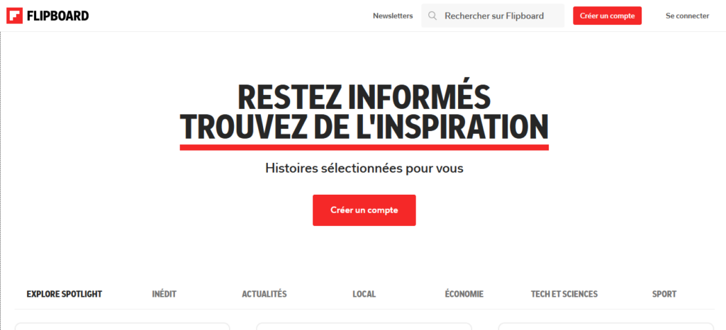 Homepage de l'outil de veille technologiqueflipboard
