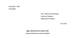 modèle lettre de démission CDD