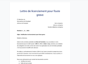 Modèle de lettre de licenciement pour faute grave
