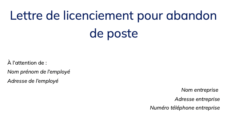 Lettre de licenciement pour abandon de poste