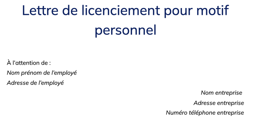 Lettre de licenciement pour motif personnel