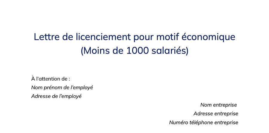 Lettre de licenciement pour motif économique (Moins de 1000 salariés)