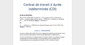 modèle de contrat de travail CDI