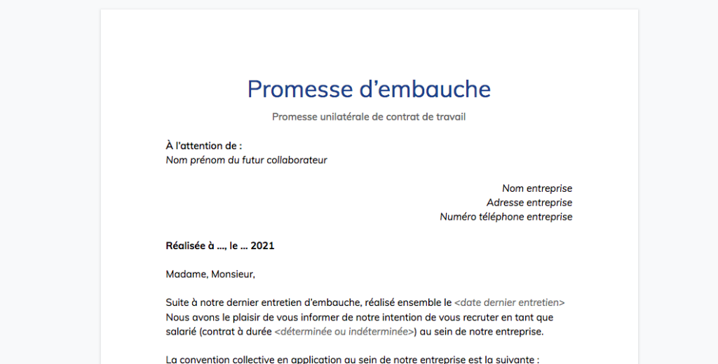 promesse d'embauche