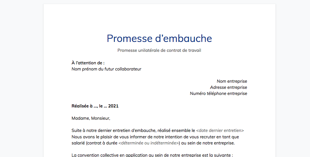 promesse d'embauche