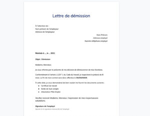 Modèle lettre de démission