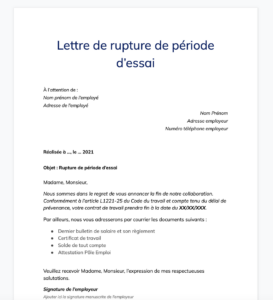 Lettre de rupture de période d'essai par l'employeur + Tout ce qu'il faut savoir