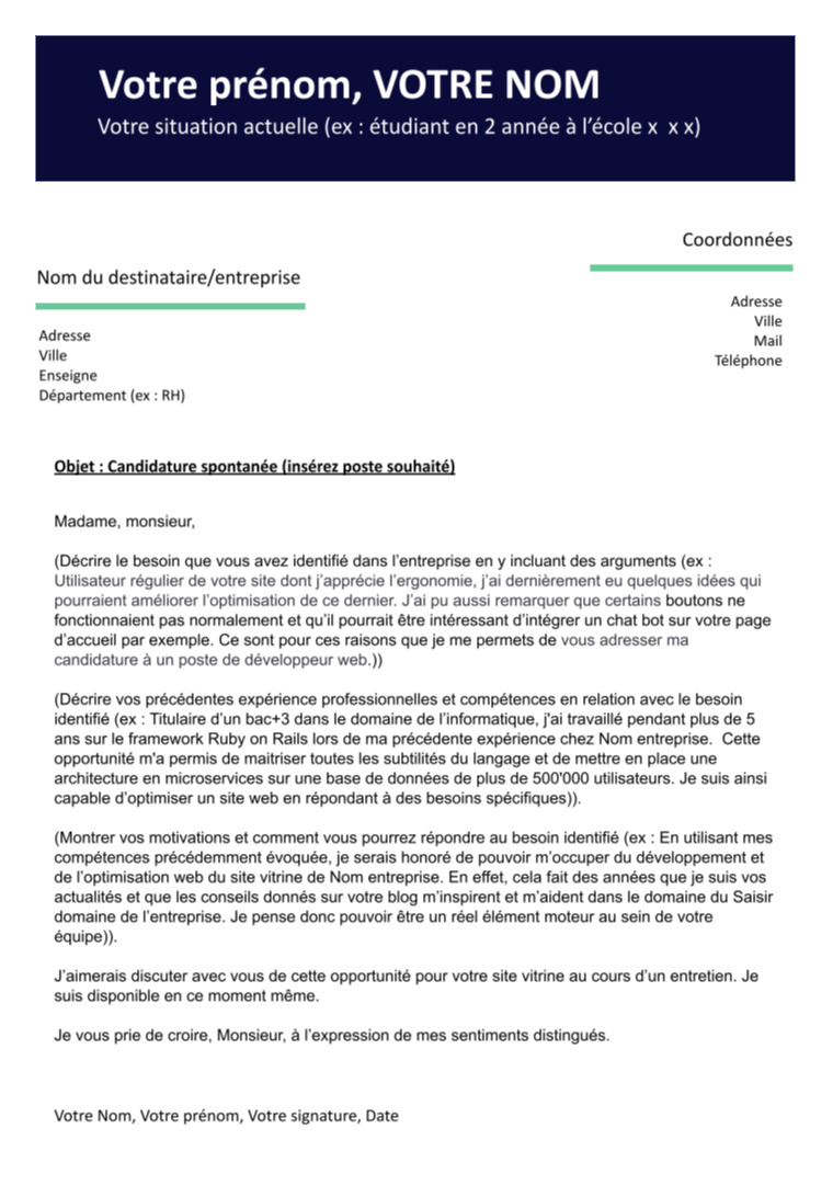 lettre motivation candidature spontanée