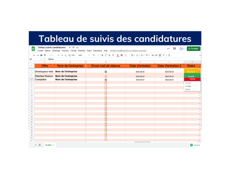 message de suivi de candidature