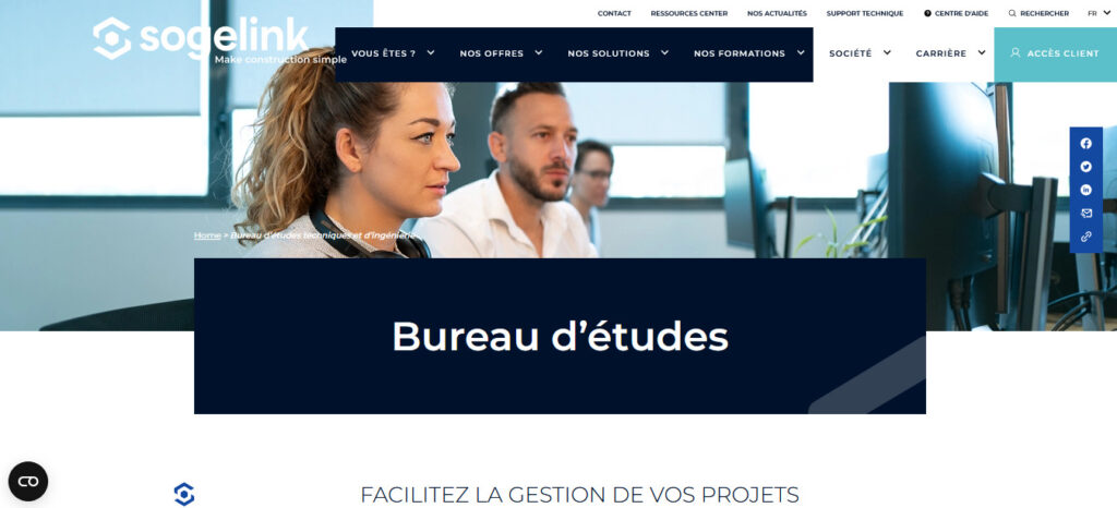 Homepage du bureau d'études technique Sogelink